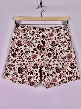 LOFT High-Waist Floral Print Shorts — Cream and Burgundy Size 00